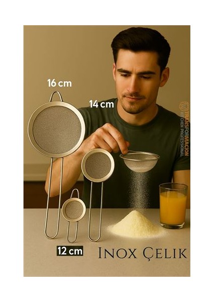 HSNET Inox Süzgeç Seti - 3 Boy Çok Amaçlı Süzgeç 304 Çelik Profesyoneller İçin fiyatları