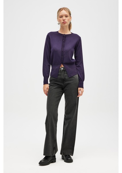 Ripley Çelik Örgü, Düğmeli Kadın Triko Hırka - Koyu Mor fiyatları