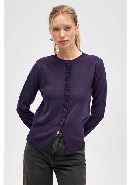 Ripley Çelik Örgü, Düğmeli Kadın Triko Hırka - Koyu Mor modelleri