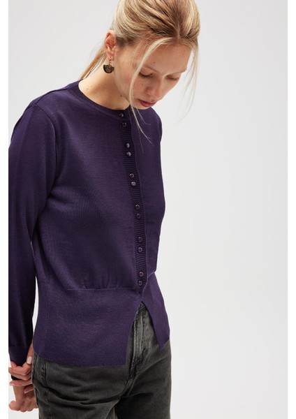 Ripley Çelik Örgü, Düğmeli Kadın Triko Hırka - Koyu Mor fırsatları