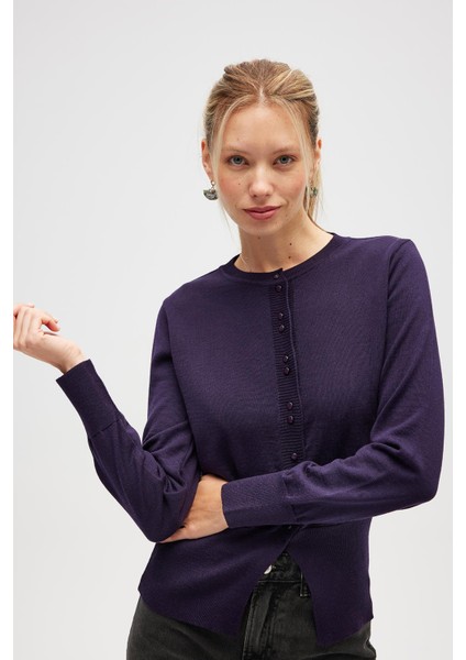 Ripley Çelik Örgü, Düğmeli Kadın Triko Hırka - Koyu Mor indirimleri