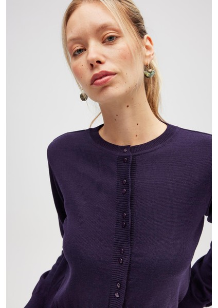 Ripley Çelik Örgü, Düğmeli Kadın Triko Hırka - Koyu Mor