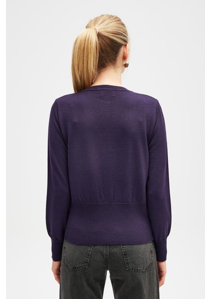 Ripley Çelik Örgü, Düğmeli Kadın Triko Hırka - Koyu Mor