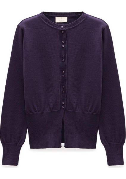 Ripley Çelik Örgü, Düğmeli Kadın Triko Hırka - Koyu Mor