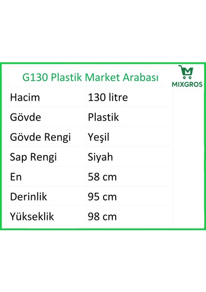 G130 Plastik Market Alışveriş Arabası 130 Litre Yeşil fiyatları
