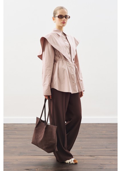 Üçgen Fularlı Oversıze Gömlek Soft Pembe