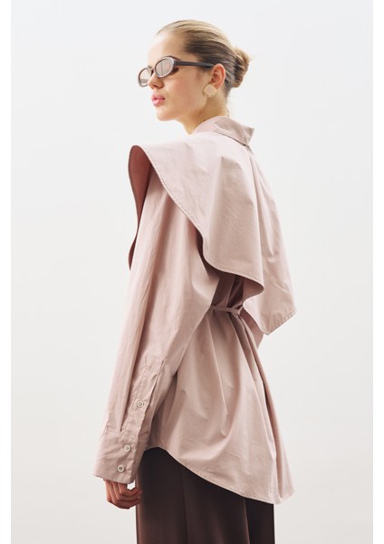 Üçgen Fularlı Oversıze Gömlek Soft Pembe