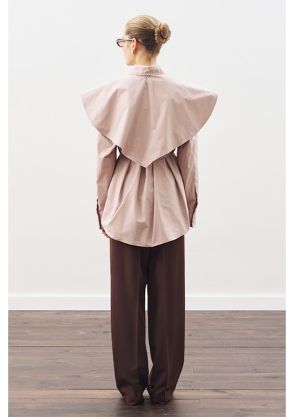 Üçgen Fularlı Oversıze Gömlek Soft Pembe