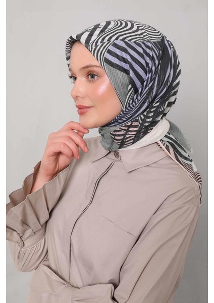 Mint Yeşili Hologram Desen Pamuk Eşarp