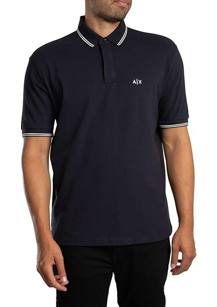 Erkek Regular Fit Yakası Çizgili Polo Yaka T-Shirt - Lacivert