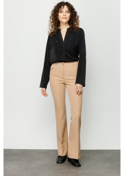 Kadın Ispanyol Paça Pantolon-Camel