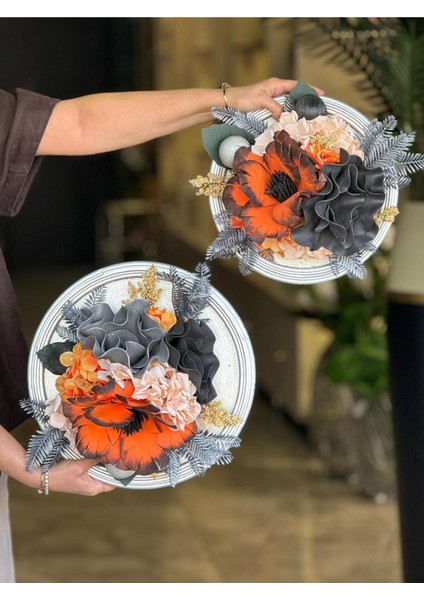 Yapay Çiçekli Ahşap Duvar Süsü No:34