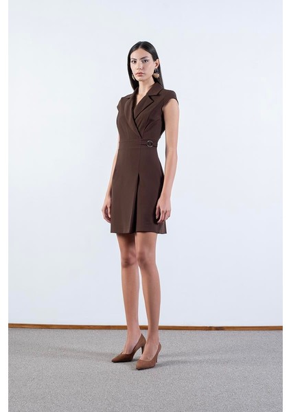 Dillom Kruvaze Toka Etek Pile Halka Detaylı Elbise Kahve