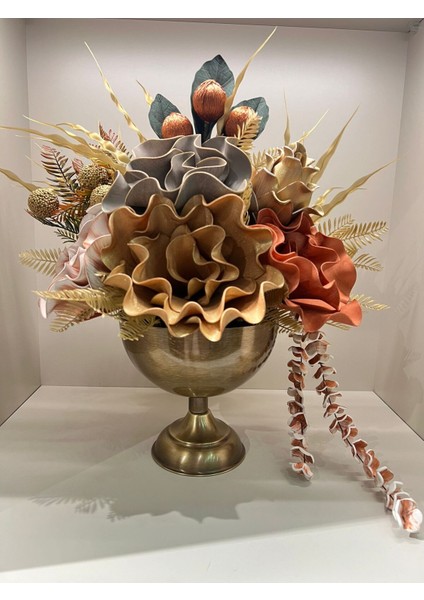 Yapay Çiçekli Antik Yuvarlak Vazo No:1