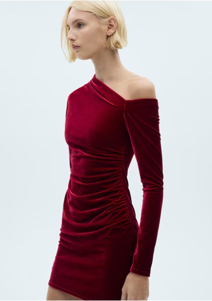 Asimetrik Kadife Elbise