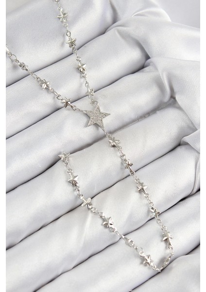 Bfs Pirinç Zirkon Taşlı Yıldız Model Gümüş Renk Y Kolye