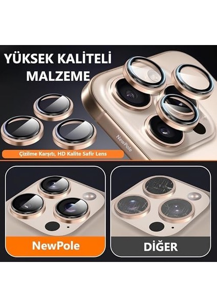 16 Pro/ 16 Pro Max Için Kamera Safir Lens, 9h Temperli Cam Lens Kamera 16 Pro ve 16 Pro Max Kamera modelleri