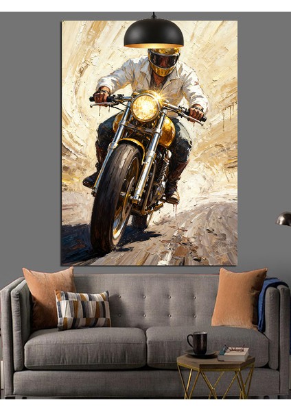 Hızlı Motosikletçi Yolda Ilerliyor Dekoratif Kanvas - Mdf Ahşap Tablo fiyatları