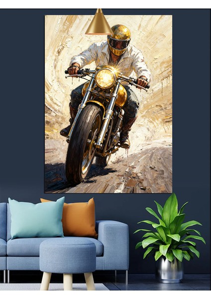 Hızlı Motosikletçi Yolda Ilerliyor Dekoratif Kanvas - Mdf Ahşap Tablo modelleri