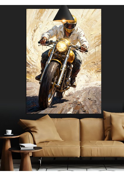 Hızlı Motosikletçi Yolda Ilerliyor Dekoratif Kanvas - Mdf Ahşap Tablo fırsatları
