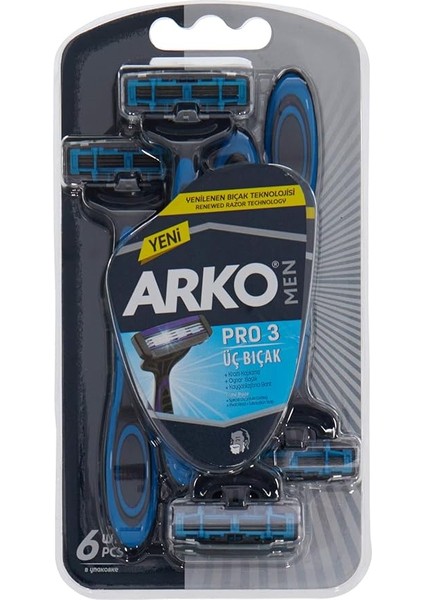Men T3 Pro 3 Bıçaklı Tıraş Bıçağı, 6'lı