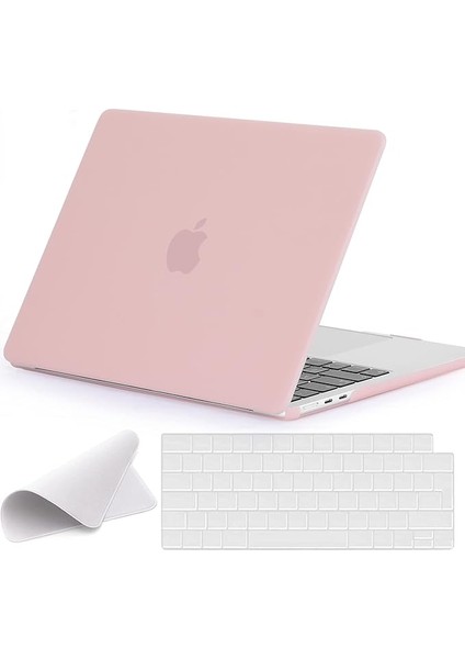 MacBook Air 13,6 ile Uyumlu M4 (A3240) M3 (A3113) M2 (A2681) 2022 2024 2025, Mac 13 Inç Case, Sert Plastik Koruyucu Kılıf + Klavye Koruması + Parlatma Bezi - Mat Pembe