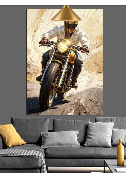 Hızlı Motosikletçi Yolda Ilerliyor Dekoratif Kanvas - Mdf Ahşap Tablo indirimleri