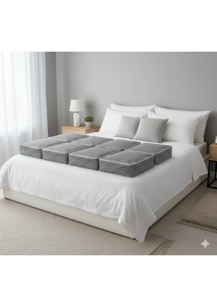 8'li Kaz Ayağı Büyük Baza Altı & Çekyat Tipi Tela Hurç 65X45X22 cm – Fermuarlı Saklama ve Düzenleme Hurcu