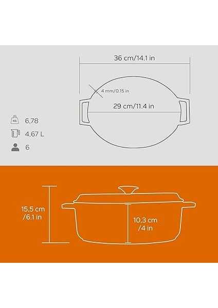 Döküm Oval Tencere Çap(Ø) 25CM - Trendy Turuncu indirimleri