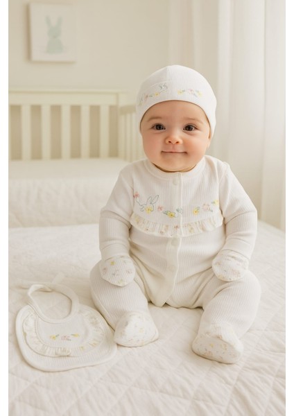 0-3 Ay Gaye Kız Bebek Renkli Çiçek Nakışlı %100 Pamuk 5li Set