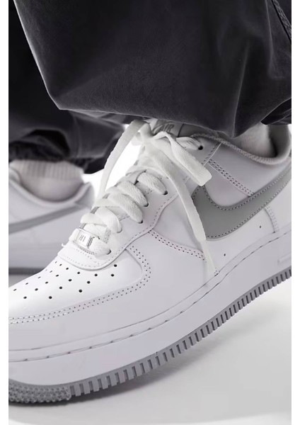 Air Force 1 Low Af1 Unisex Leather Sneaker Hakiki Deri Unisex Günlük Spor Ayakkabı Beyaz Gri