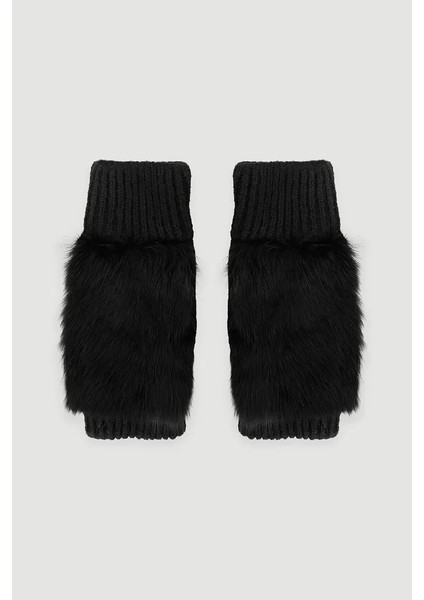 Ribana Detay Kürk Eldiven - Siyah