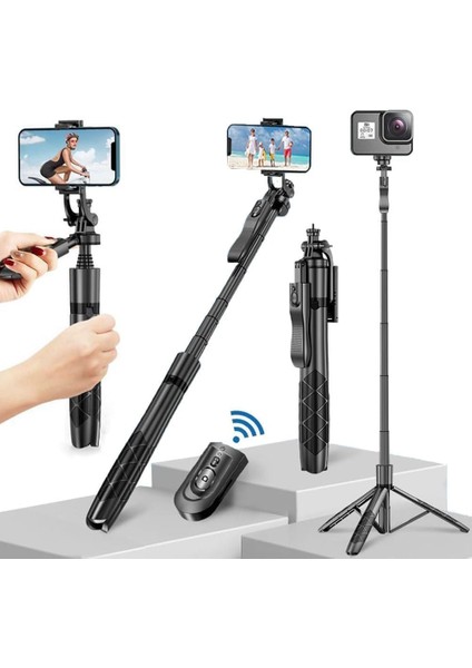 Uzaktan Kumandalı Selfie Çubuğu – 360° Döner, 150 cm Ayarlanabilir, Hafif Taşınabilir, ve Uyumlu, Vlog, Video, Seyahat Için