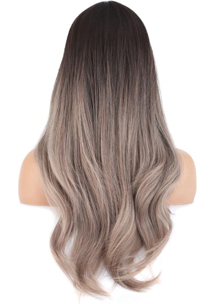 Doğal Dalgalı Perçemli Fiber Sentetik Uzun Boy Peruk - Koyu Kumral / Rus Kumralı Ombre ve Röfleli indirimleri