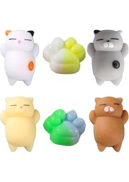 Adet (4 Kedi + 2 Pati ) Sevimli Mini Squishy Oyuncaklar, Sukuşi Yumuşak Kedi Pençesi, Stres Önleyici Oyuncaklar, Çocuklar ve Yetişkinler Için Sıkmalı Oyuncaklar, Rahatlatıcı, Kawaii Cat&paws