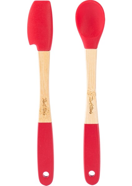 096-24-BAMBU Saplı Kırmızı Silikon Spatula ve Kaşık Seti