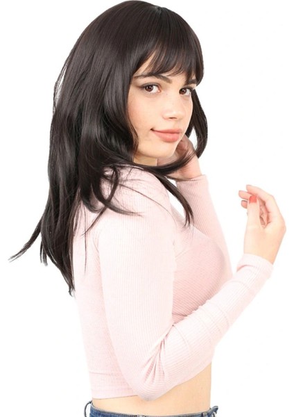 Düz Perçemli Orta Boy Fiber Sentetik Peruk - Kahverengi fiyatları