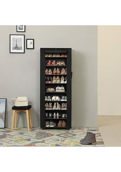 Toz Geçirmez Örtülü 10 Katlı Metal Ayakkabı Rafı, Siyah, RXJ10H fiyatları