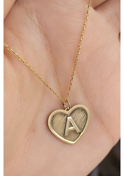 925 Ayar Gümüş 24 Ayar Altın Kaplama Harfli Kalp Kolye