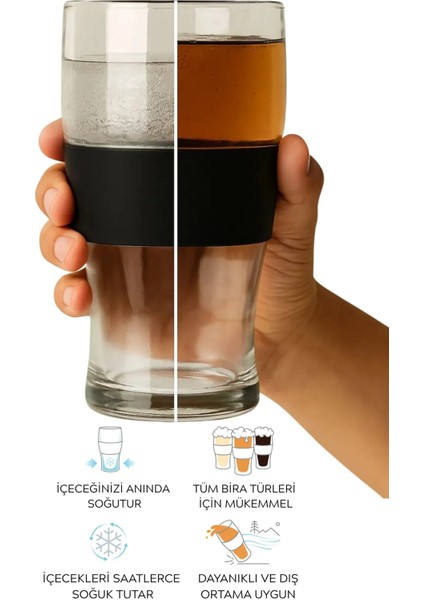 Soğutucu Jelli Dondurulabilir Bardak – Çift Cidarlı, 470 ml, BPA’sız Akrilik Bardak (Siyah Bantlı Tasarım) fırsatları