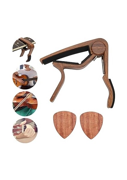 Akustik Gitar Capo, Masif Ahşap Silika Jel Kelepçe, Ergonomik Tasarım, Bas, Ukulele, Keman, Hızlı Değişim Capo, Müzik Aleti Akorları Için 2 Seçmeli fiyatları