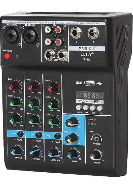 Profesyonel 4 Kanallı Karıştırma Konsolu Ses Kartı Efekt Konsolu ile Mini USB Mikser Biisayar Ayarlama Bt Bağlantılı Ses Kartı Mikseri Yankı Kazanımı Ev Için Yüksek ve Düşük Ton Ayarı