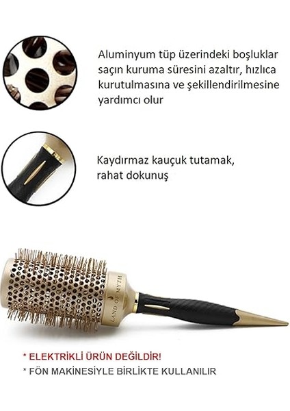 Of Myth - LOM1164 Nano Teknoloji Seramik + Iyonik Termal Fön Saç Fırçası Antistatik, Kauçuk Kaydırmaz Sap, Profesyonel Kullanım (53 Mm) fiyatları