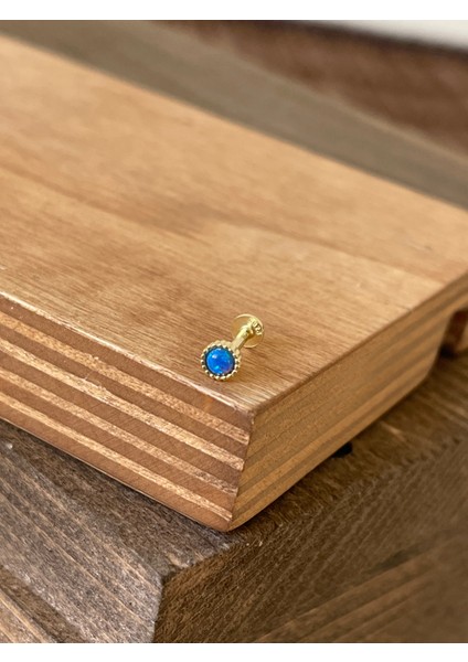 925 Ayar Gümüş Opal Taşlı Dudak Helix Tragus Kıkırdak Piercingi Gümüş Piercing