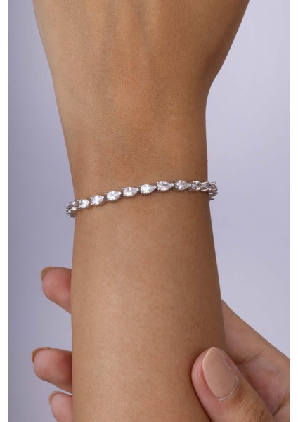 Pırlanta Montür Su Damlası Motifli Ful Taşlı 925 Ayar Gümüş Bileklik fiyatları