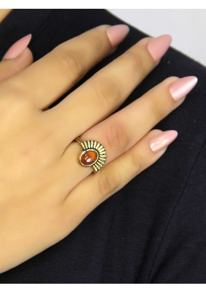 Doğal Taş Akik Yuvarlak Doğal Taşlı Antik Model Kadın Ayarlanabillir Yüzük EUY82A fiyatları