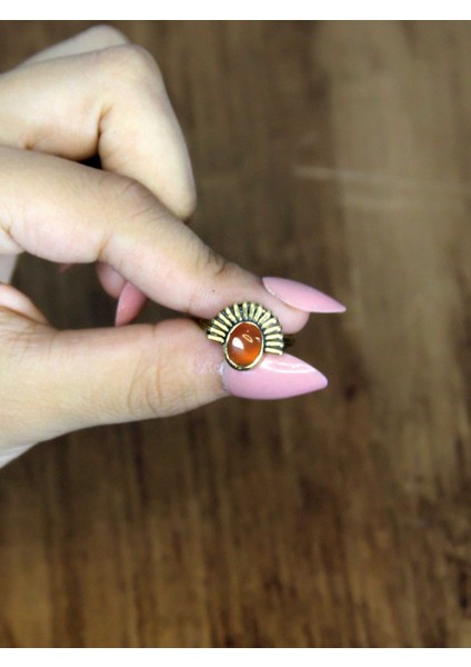 Doğal Taş Akik Yuvarlak Doğal Taşlı Antik Model Kadın Ayarlanabillir Yüzük EUY82A modelleri