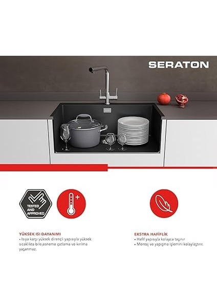 NS150R Noah Serisi 1.5 Göz Damlalıklı 50X100 Eviye Siyah fırsatları