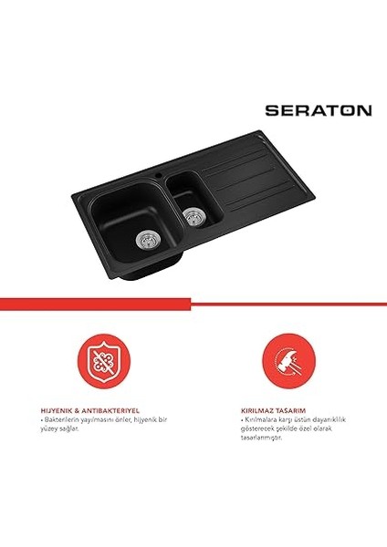 NS150R Noah Serisi 1.5 Göz Damlalıklı 50X100 Eviye Siyah indirimleri