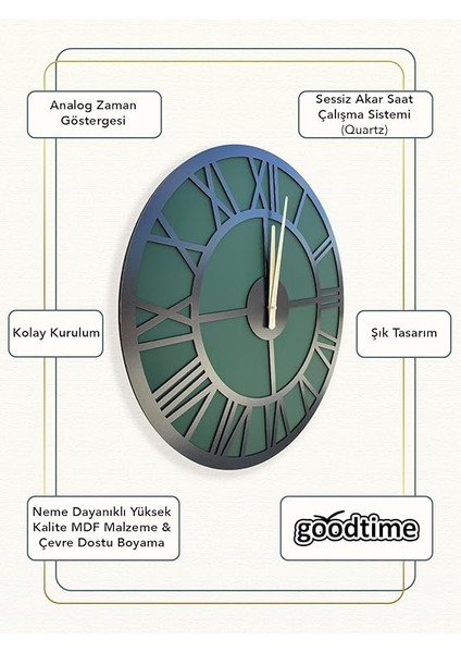 Yaprak Yeşil Roma Dekoratif Duvar Saati 50X50 Cm,salon Saati,oturma Odası Saati,el Yapımı Saat fiyatları